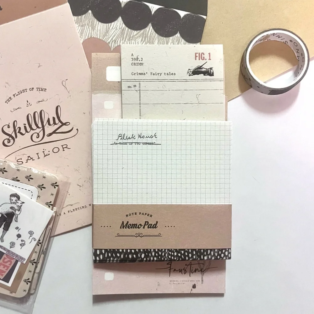 🆕 🎉 vintage minimal retro memo pad junk journal ephemera stationery set